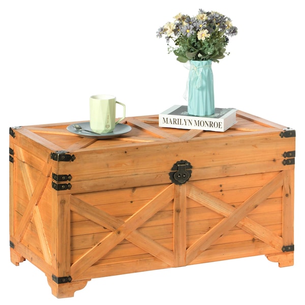 Vintiquewise Barn Design Large Decorative Farmhouse Wooden Storage Trunk Chest QI003804L - main